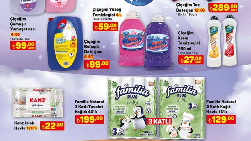 A101'de temizlik indirimi! Temizleyici 59.00, deterjan 99.00, tuvalet kağıdı 129.00 TL...