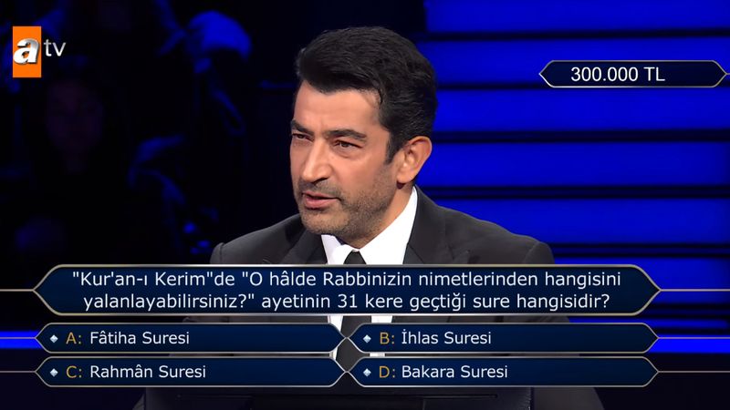 300 bin TL'lik ayet sorusu gündem oldu! İşte, Kim Milyoner Olmak İster'e damga vuran soru