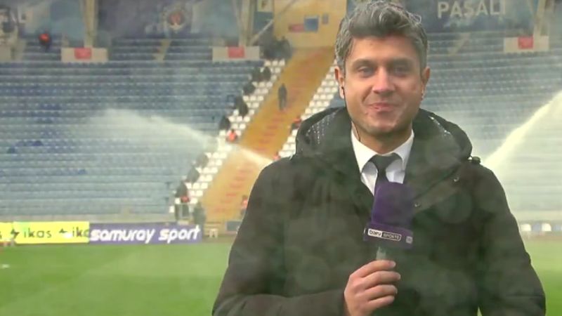 Fıskiye açıldı, muhabir sırılsıklam oldu