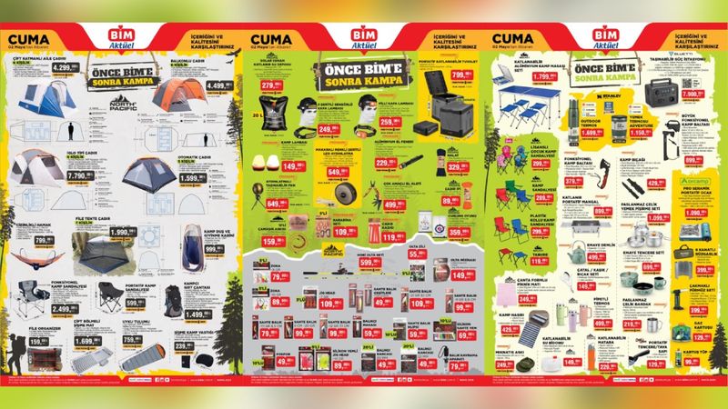 Kampçılar BİM’de sıraya girecek: Otomatik Çadır 1.599 TL, Katlanabilir Tuvalet 799 TL, Şişme Yatak 4.990 TL…