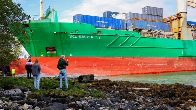 Norveç'te dev konteyner gemisi karaya oturdu: Ev sahibi neye uğradığını şaşırdı