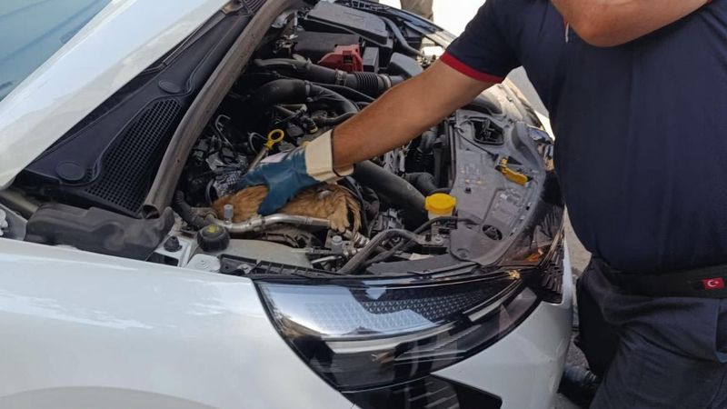 Muş'ta otomobilin motoruna sıkışan yavru kedi kurtarıldı