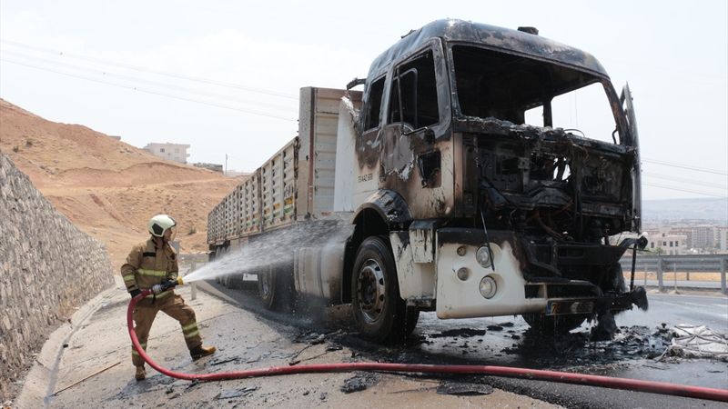 Şırnak'ta seyir halindeki tır alev alev yandı