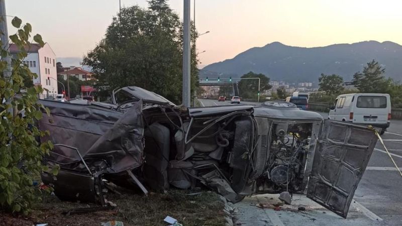 Giresun'da kaza: Alev alan aracın sürücüsü kurtarılamadı