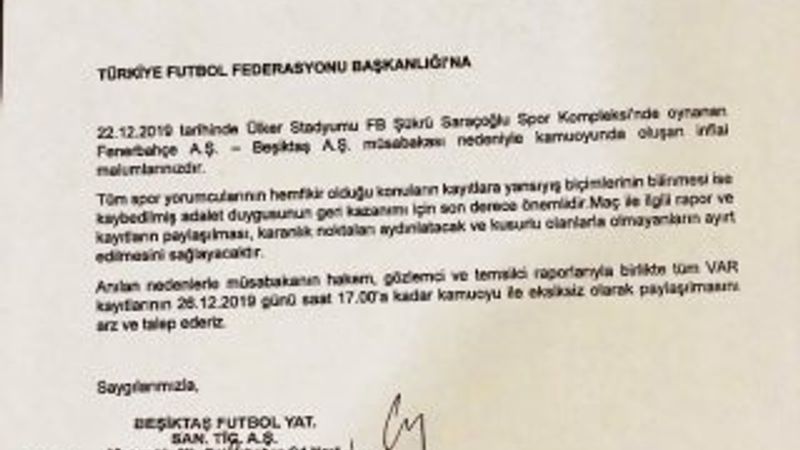 Beşiktaş'tan TFF'ye VAR başvurusu
