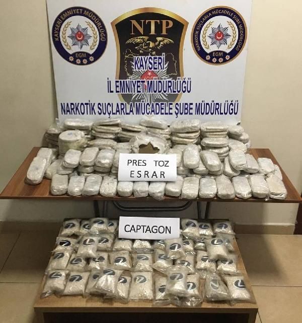 Kayseri'de 46 kilo esrar ve 43 bin hap ele geçirildi