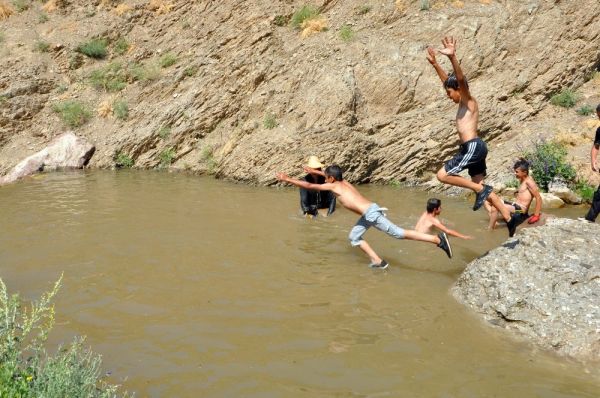 Hakkari'de koyunlarÄ±n yÄ±kandÄ±ÄÄ± gÃ¶lette yÃ¼zme keyfi