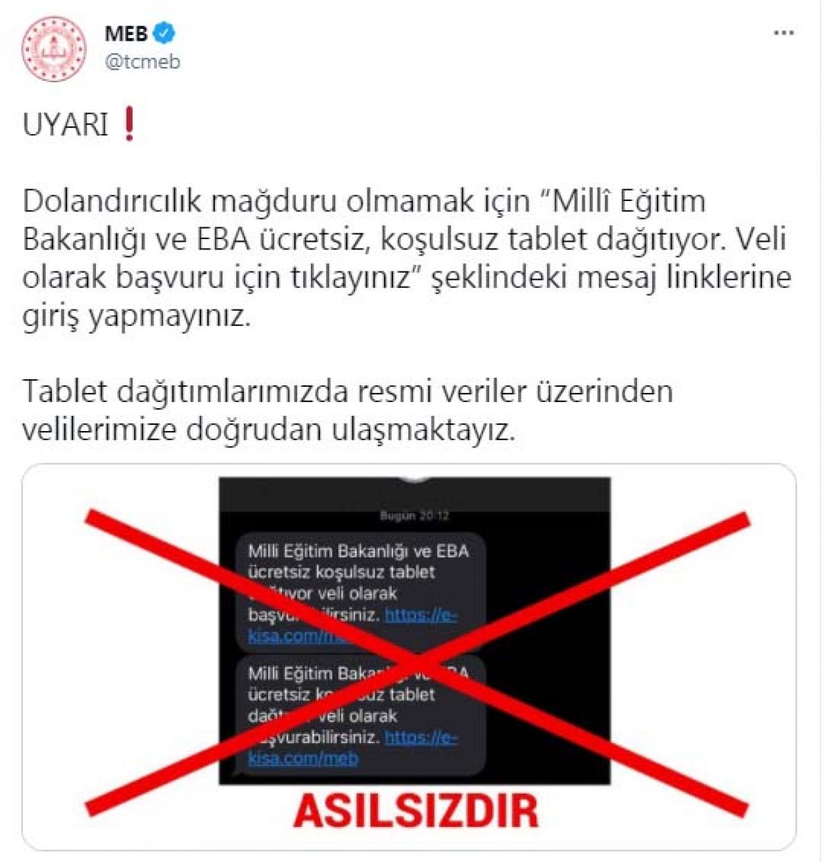 MEB'den 'ücretsiz tablet' mesajı uyarısı