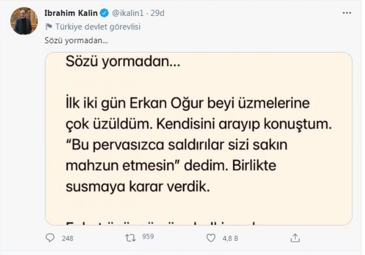 İbrahim Kalın'dan Erkan Oğur'a: Canı sağ olsun