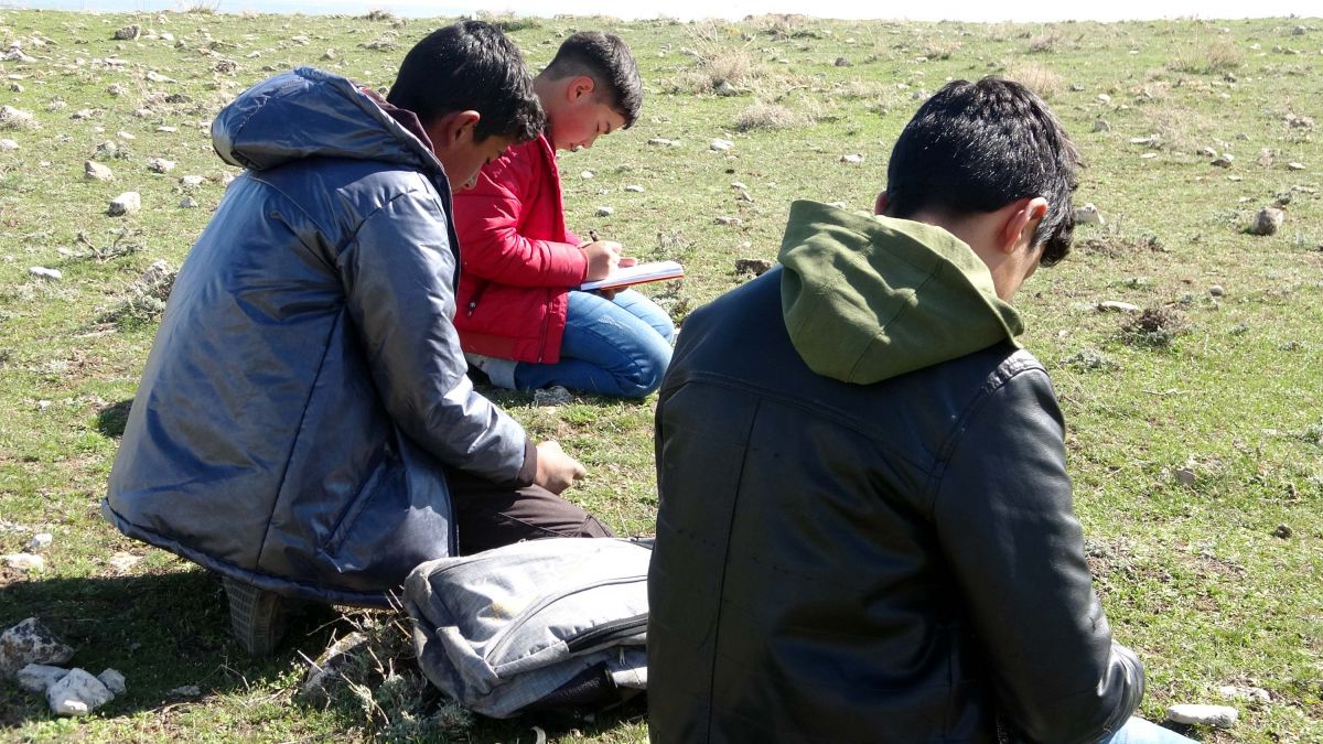 Van'daki çocuklar hem çobanlık yapıyorlar hem ders çalışıyorlar