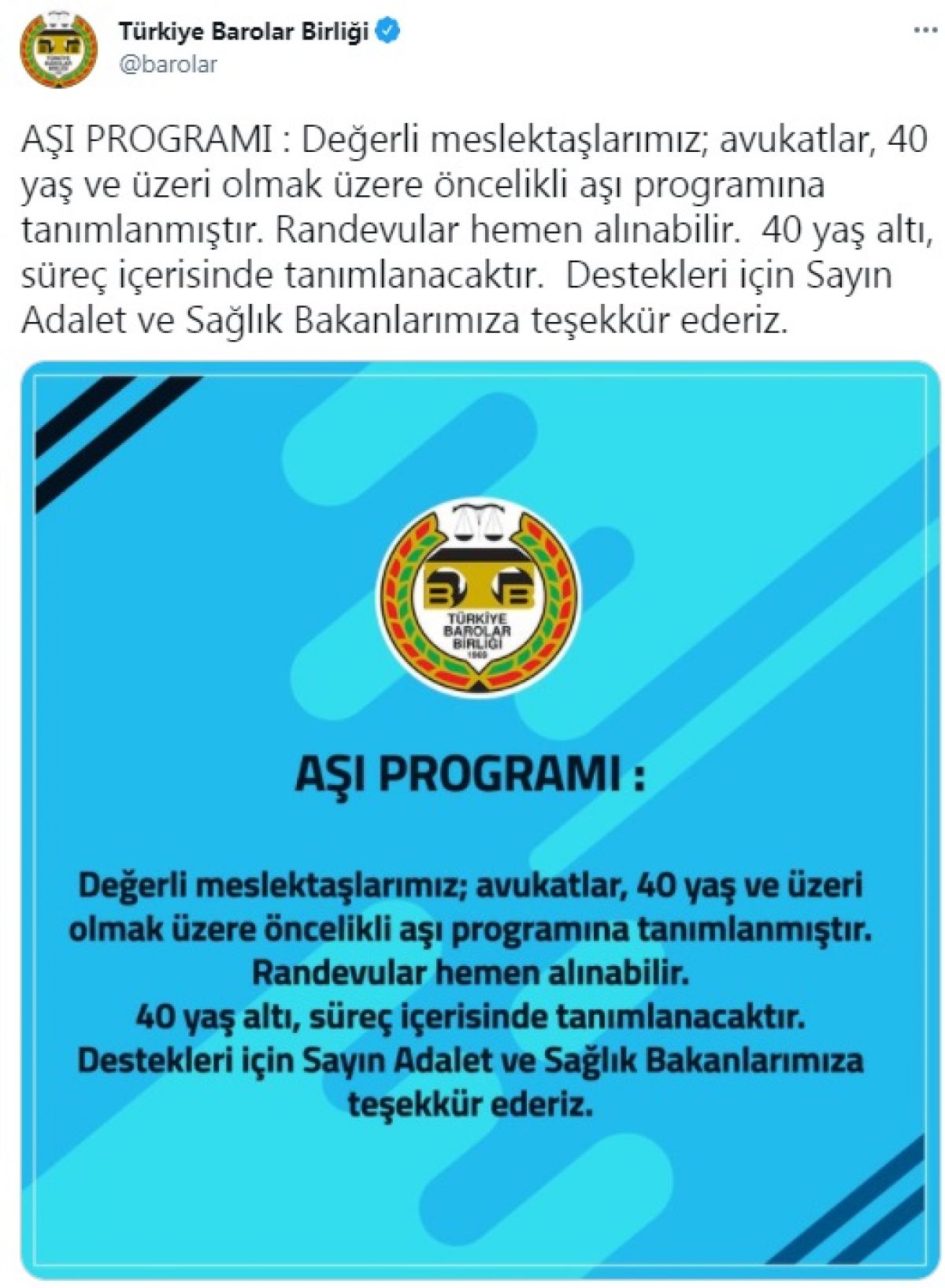 40 yaş üstü avukatlara aşılama önceliği
