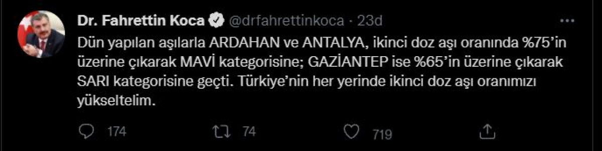 Fahrettin Koca: Ardahan ve Antalya mavi oldu #1