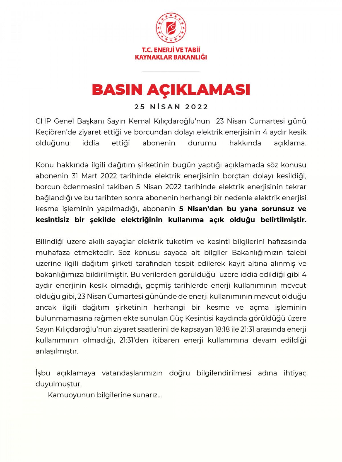 Bakan Dönmez den Kılıçdaroğlu na  elektrik kesintisi  cevabı #1