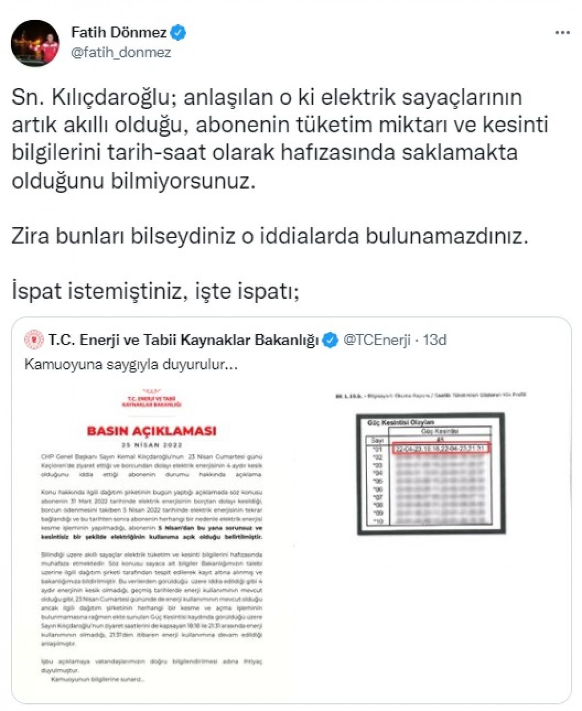 Bakan Dönmez den Kılıçdaroğlu na  elektrik kesintisi  cevabı #3