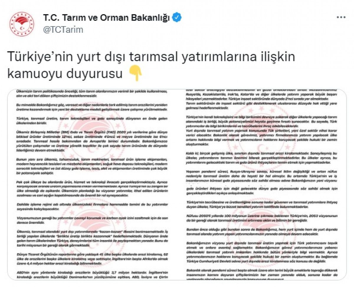Tarım Bakanlığı yurt dışında arazi kiralanma iddilarını yalanladı #1