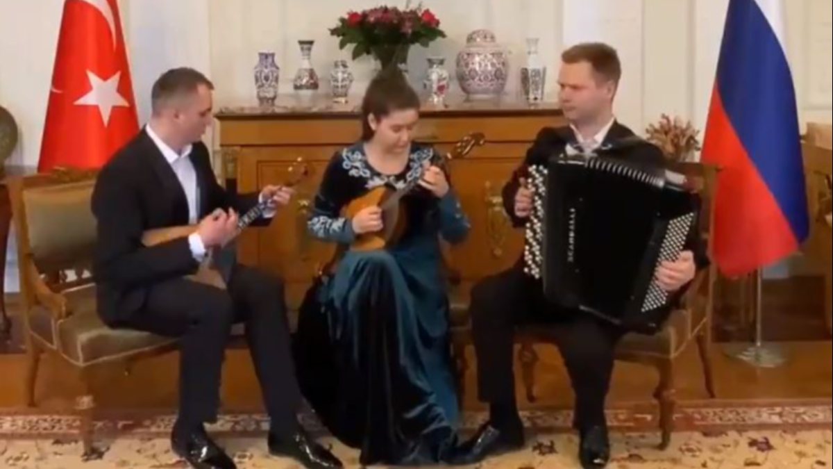 The National Anthem was performed with Russian local instruments