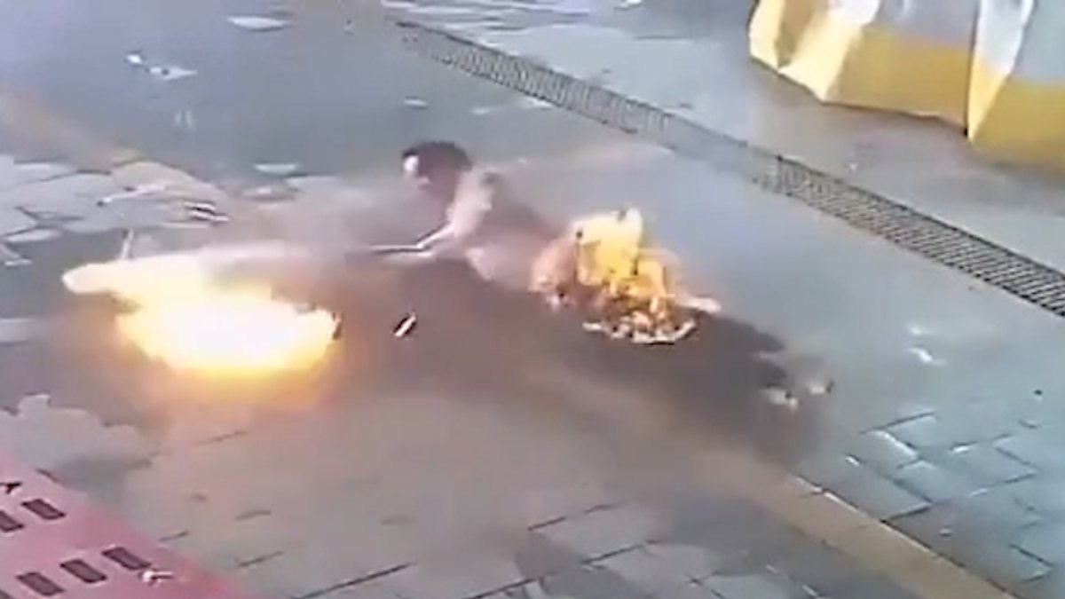 Driver engulfed in flames in China