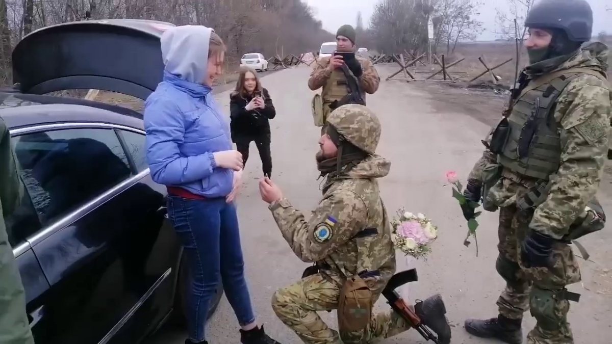 Marriage proposal from Ukrainian soldier to his girlfriend
