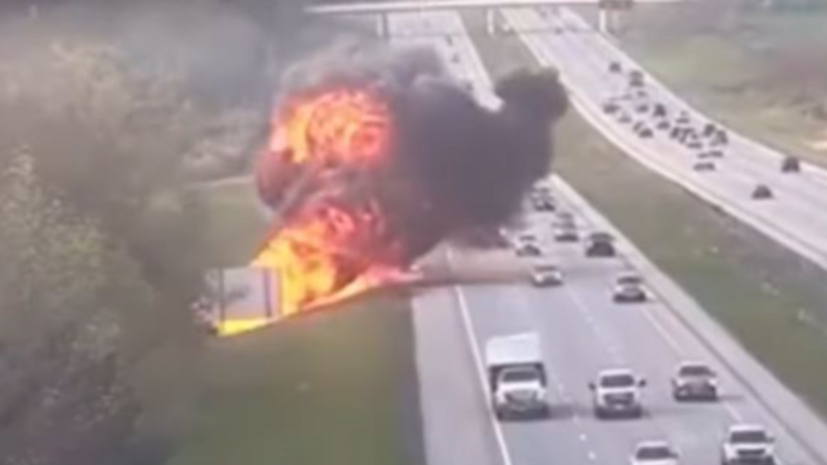 Truck crashing into parked vehicle in the USA caused an explosion