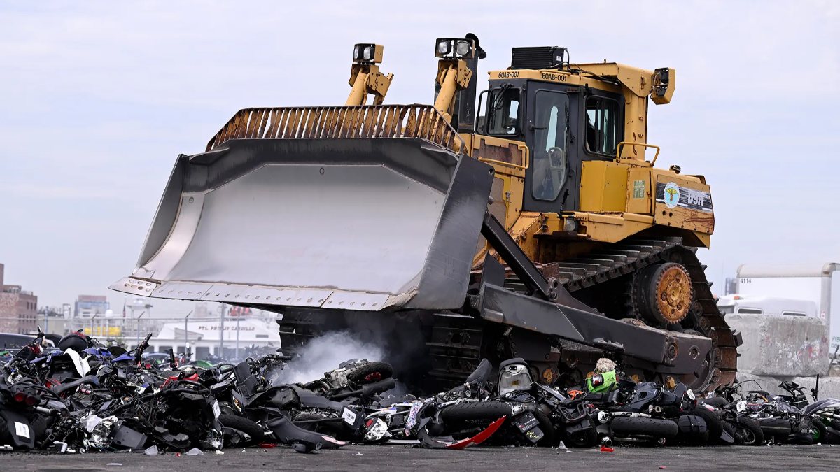 100 motorcycles crushed in New York