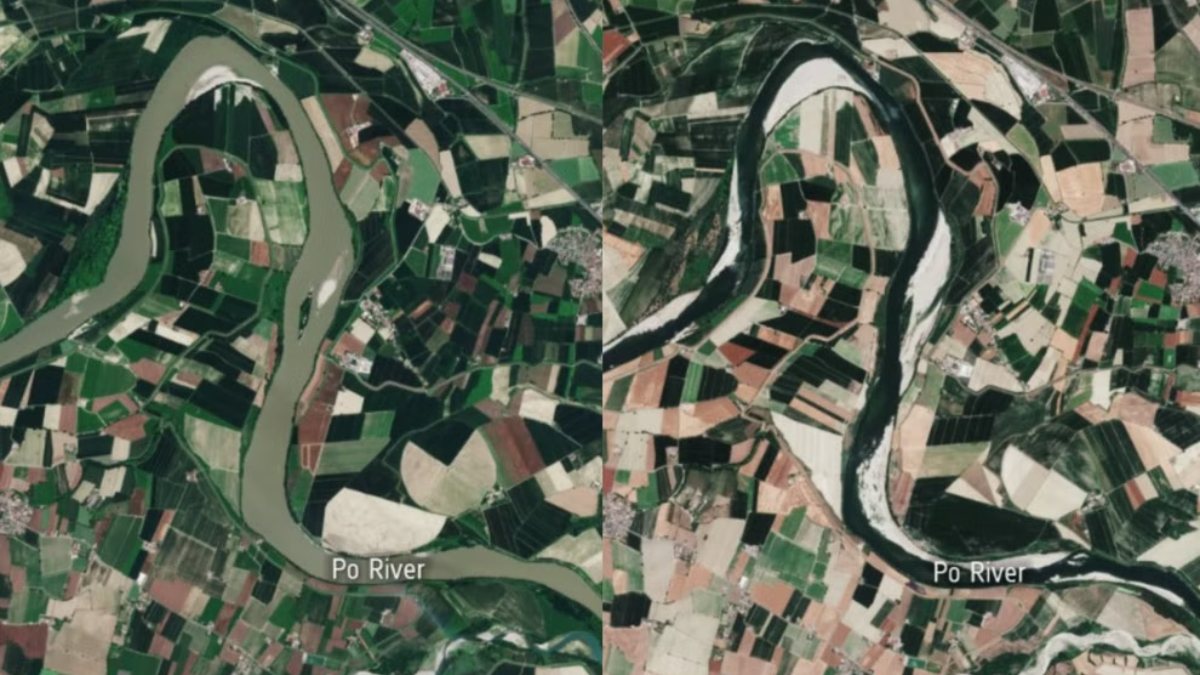Danger of drought in Italy’s longest river Po reflected on satellite