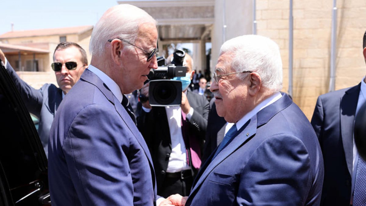 US President Joe Biden meets with President Mahmoud Abbas