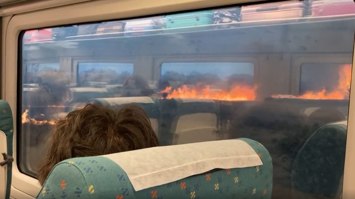 Train caught in flames in Spain