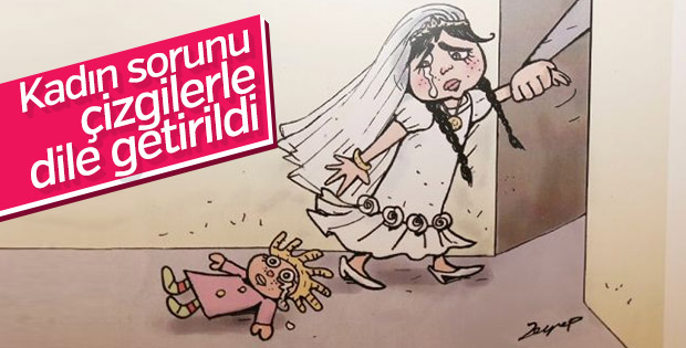 Kadın sorunu çizgilerle anlatıldı