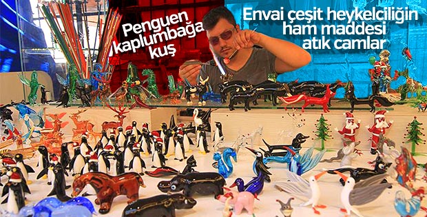 Atık şişeleri sanata dönüştürüyor