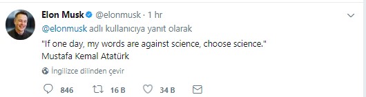 Elon Musk'tan Atatürk paylaşımı