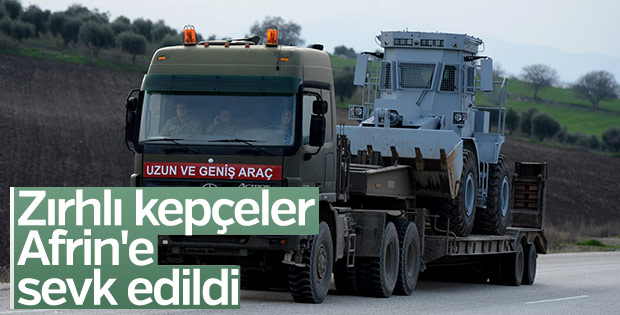 Afrin'e zırhlı iş makinesi desteği