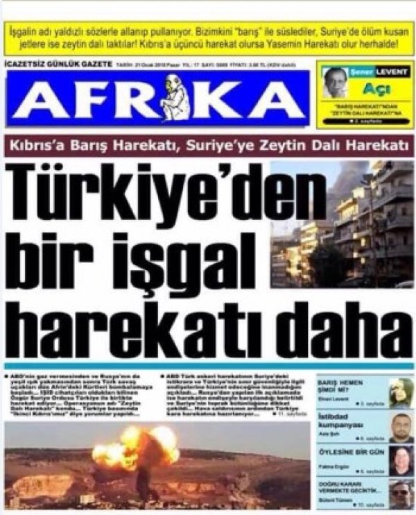 Kuzey Kıbrıs gazetesinden küstah Afrin haberi
