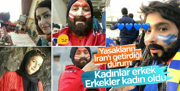 İranlı kadınlar sahte sakallarla maça gidiyor