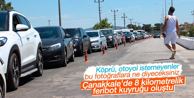 Çanakkale'de 8 kilometrelik feribot kuyruğu