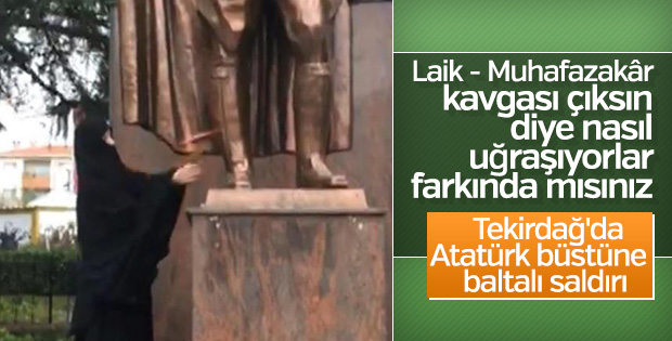 Tekirdağ'da bir kadın Atatürk Anıtı'na saldırdı
