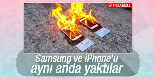 Samsung Galaxy S5 ve iPhone'u ateşe verdiler