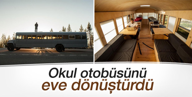 Amerikalı genç okul otobüsünü eve dönüştürdü