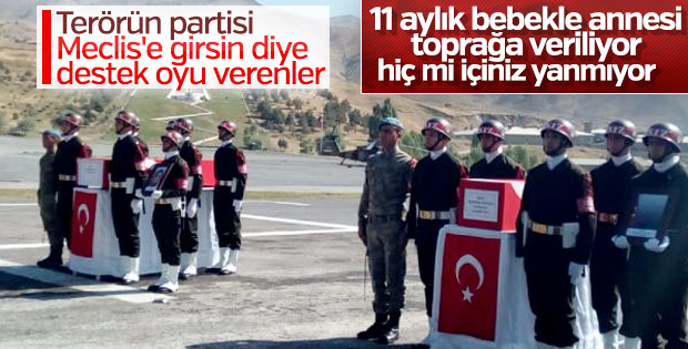 PKK'lıların şehit ettiği anne ve bebeğine cenaze töreni