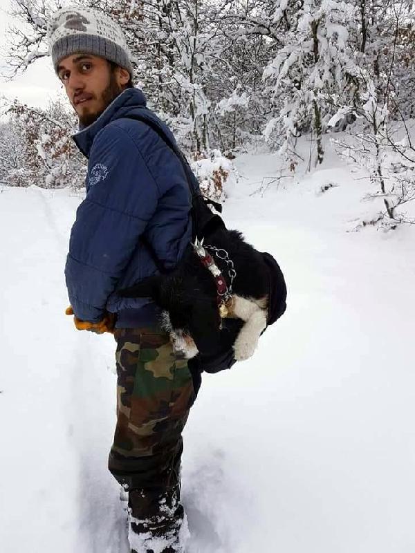 Rahatsızlanan köpeğini karda 7 kilometre sırtında taşıdı