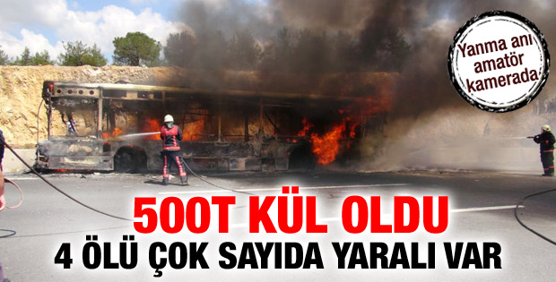 Halk otobüsü TEM'de alev alev yandı