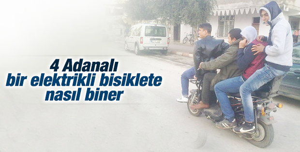 Adana'da elektrikli bisiklete 4 kişi bindiler