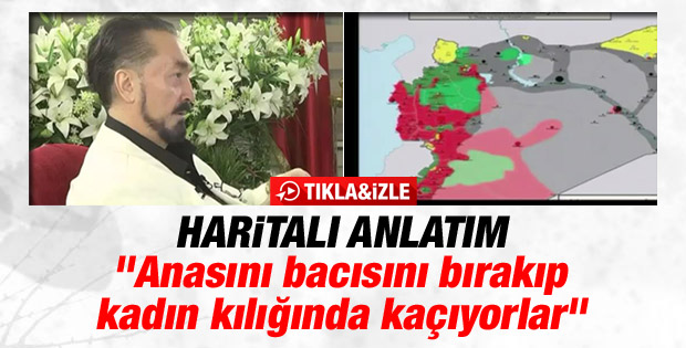 Adnan Oktar haritada PKK'ya Kobani koridoru çizdi