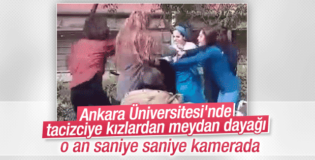 Ankara Üniversitesi'nde tacizciye kızlardan meydan dayağı