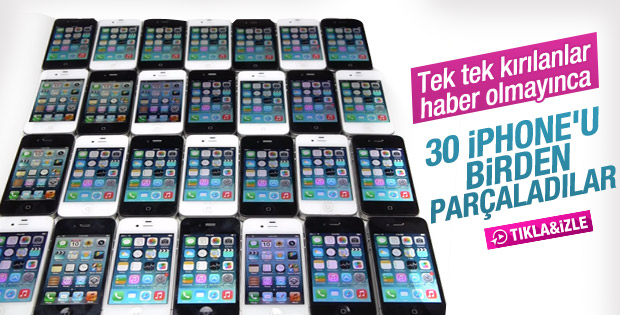 28 adet iPhone çekiçle parçalandı