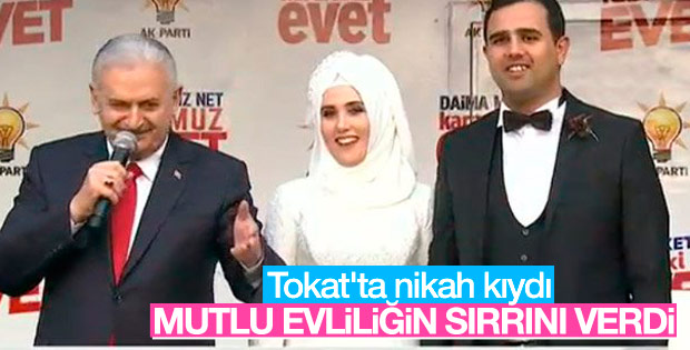 Başbakan Yıldırım Tokat mitinginde çiftin nikahını kıydı