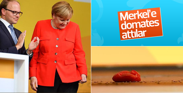 Merkel'e domatesli protesto