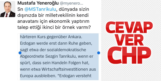 Mustafa Yeneroğlu'ndan Sezgin Tanrıkulu'na ibretlik soru