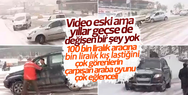 Kar lastiği takmayan 30 araç birbirine girdi