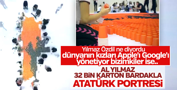32 bin karton bardakla Türkiye ve Atatürk portresi