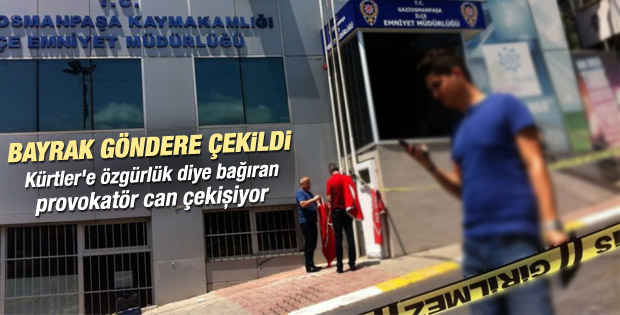 Bayrak indiren provokatör Kürtler'e özgürlük diye bağırdı